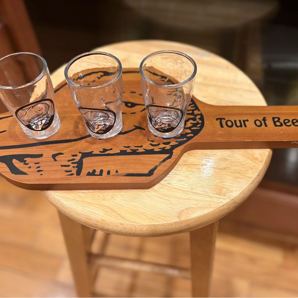 Wooden Beer Flight Paddle with Three Clear Shot Glasses - Brown